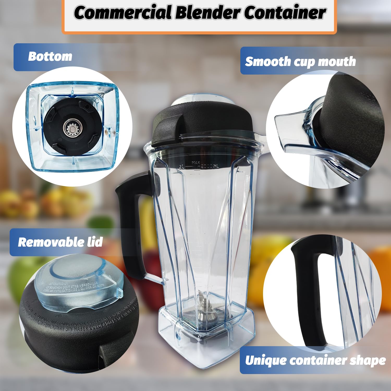 Upgraded 64oz Vitamix Blender Pitcher Replacement - Compatible with Vitamix 5200, 5000, 6500, 7500, Pro500, 750, Vita-Prep VM0101, VM0102, VM0103, VM0197, E310, E320 & Asy172 - Includes 2 Cleaning Brushes - Perfect for Smoothies, Soups & Food Prep