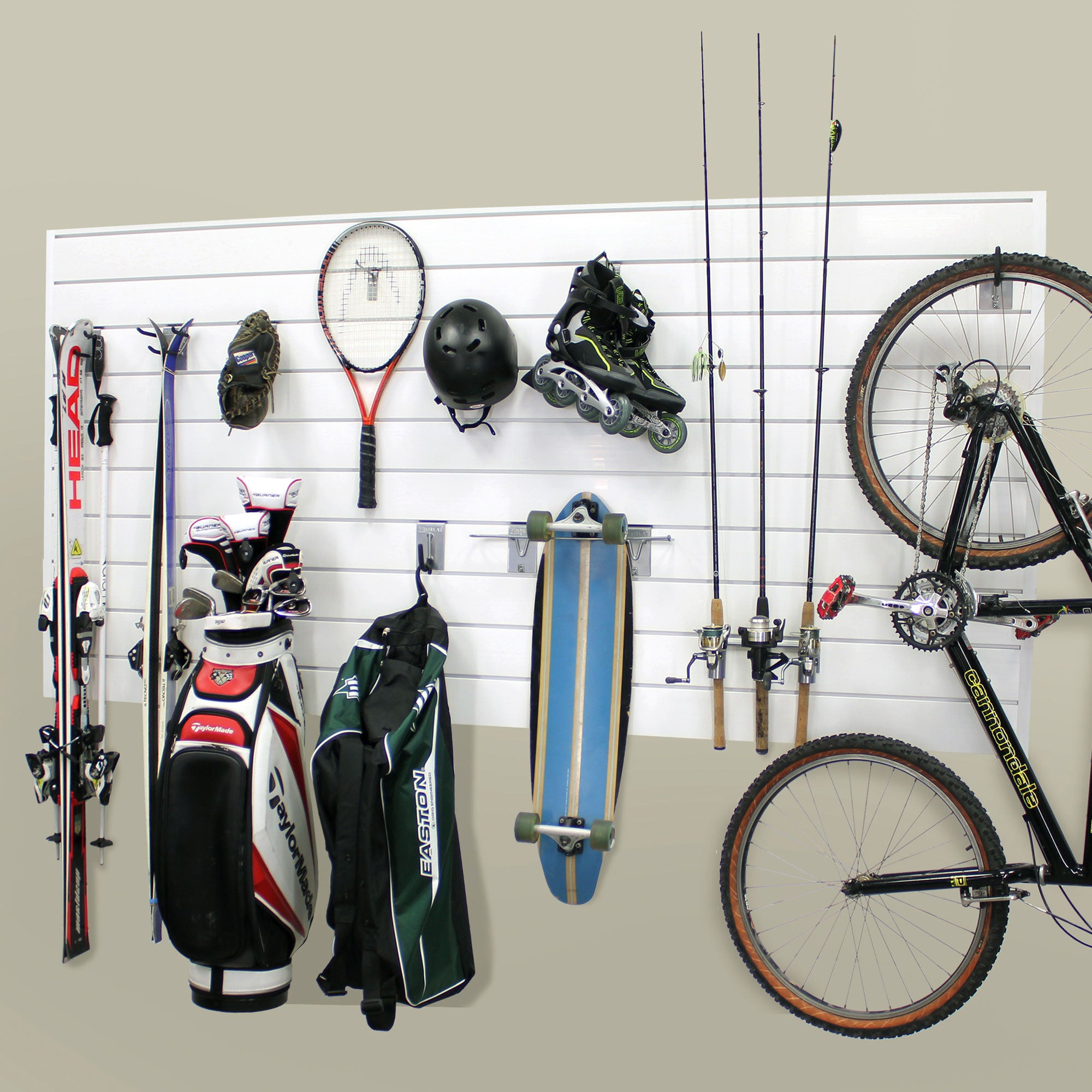 PVC Slatwall Sports Bundle - Durable Wall Panel System for Organizing Sports Equipment | Perfect for Garages, Gyms & Retail Stores