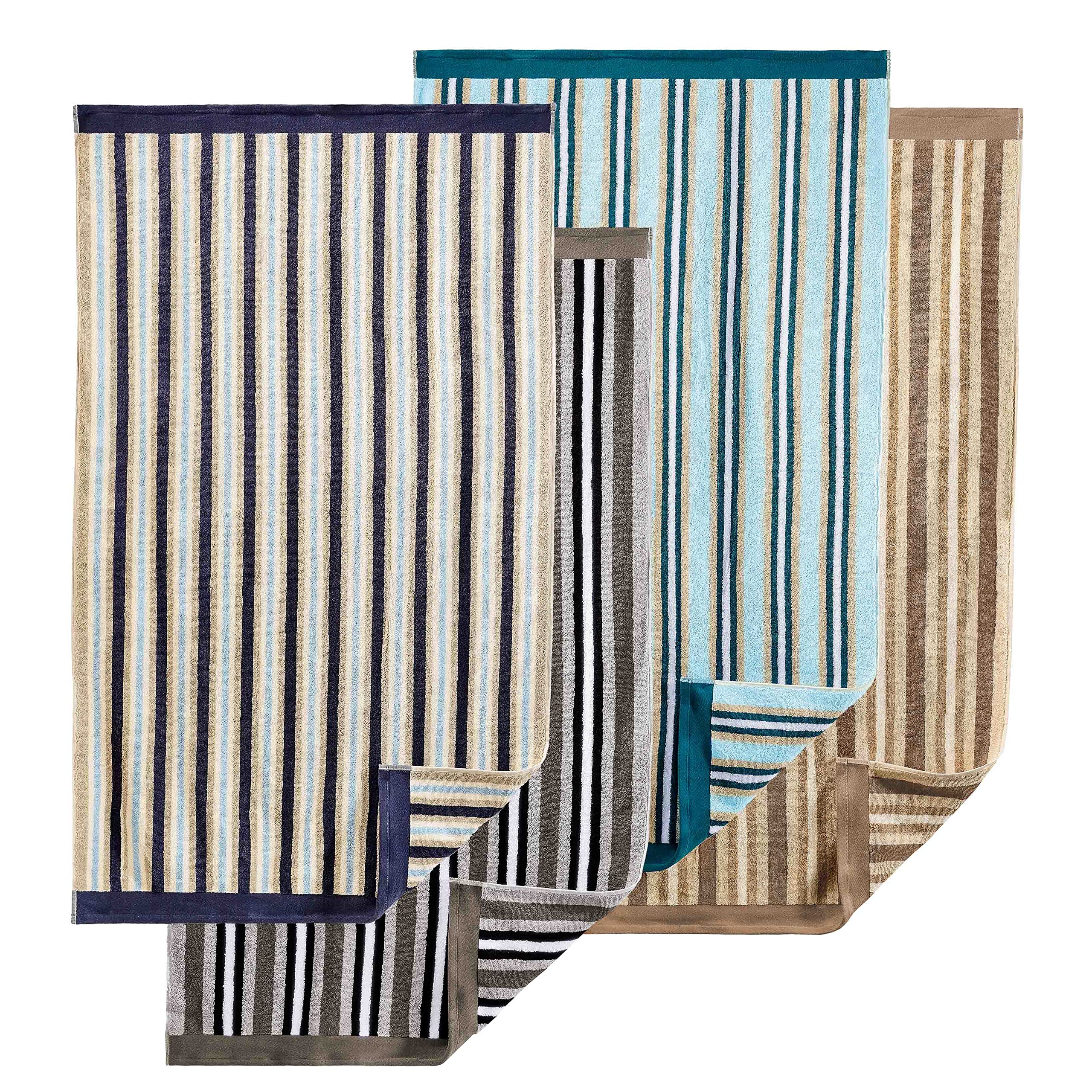 Premium 2-Piece Striped Bath Towel Set - 100% Combed Cotton, Soft & Absorbent, Luxury Spa & Hotel Quality - Perfect for Bathroom, Pool, Beach & Gift Giving (Blue)