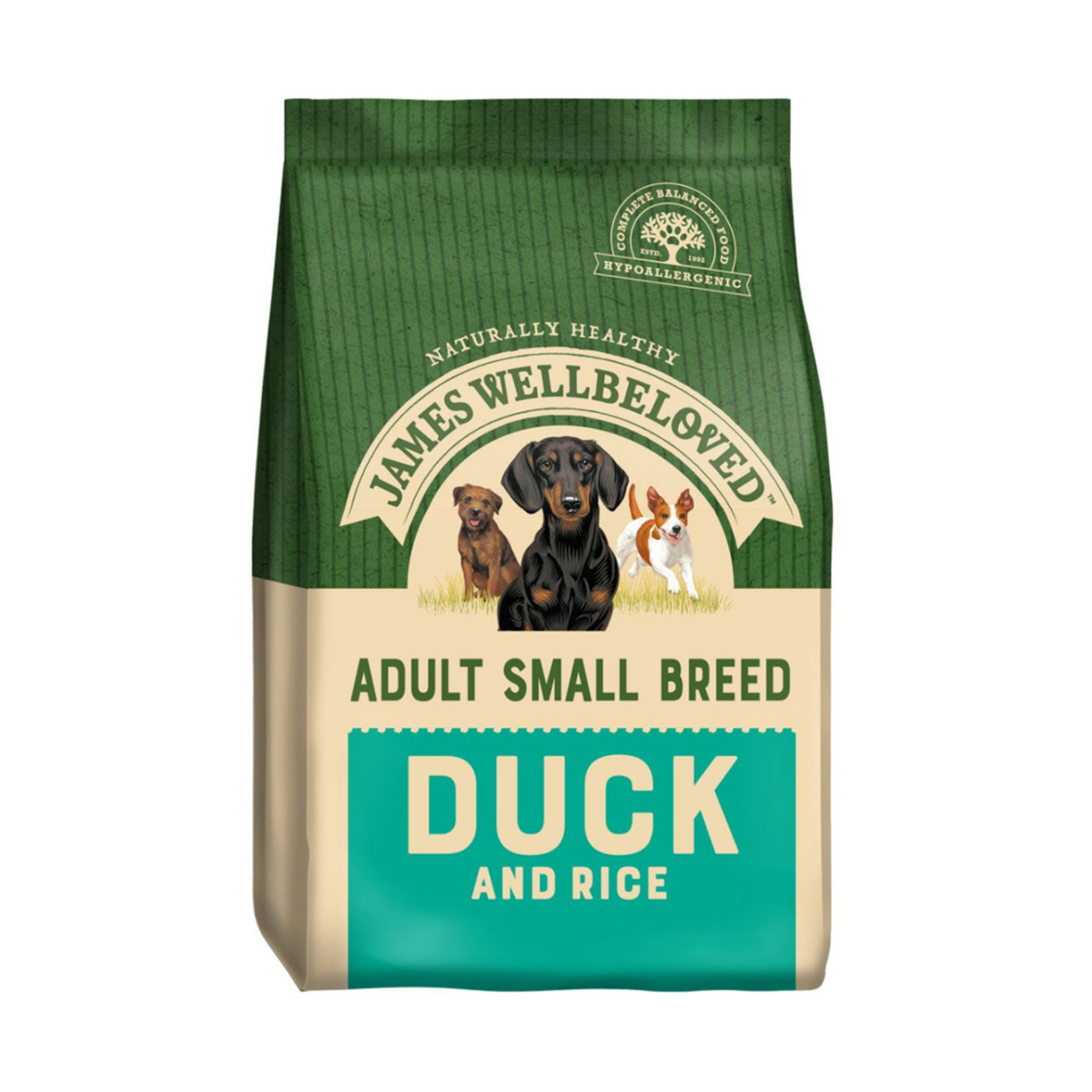 James Wellbeloved Duck & Rice Adult Small Breed Dry Dog Food 7.5KG (16.5 lbs) - Hypoallergenic & Grain-Free Formula for Sensitive Stomachs - Perfect for Indoor & Outdoor Active Small Dogs