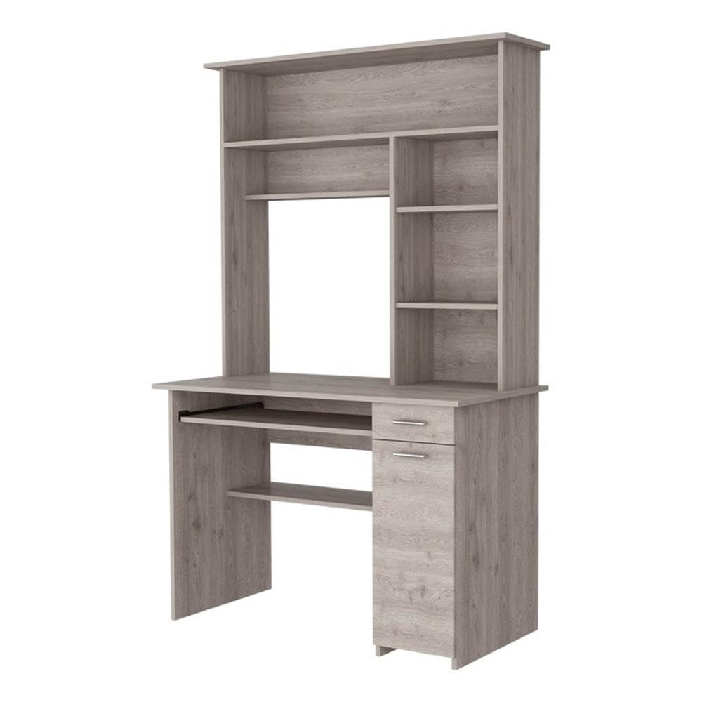 Weston 180 Two Computer Desk with Hutch - Light Gray Home Office Desk with Retractable Keyboard Tray, Drawer, CPU Panel & 6 Open Shelves | Perfect for Small Spaces, Gaming Setup & Remote Workstations