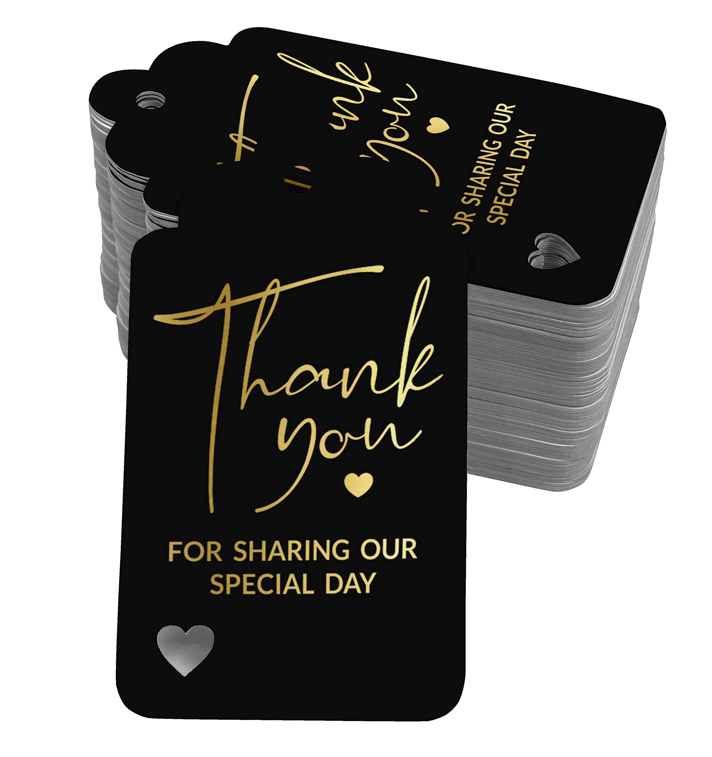 100pcs Real Gold Foil Thank You Tags - Elegant Wedding, Bridal Shower, Baby Shower, Birthday & Retirement Party Favors - Perfect for Gift Wrapping, Decorations and Special Event Invitations