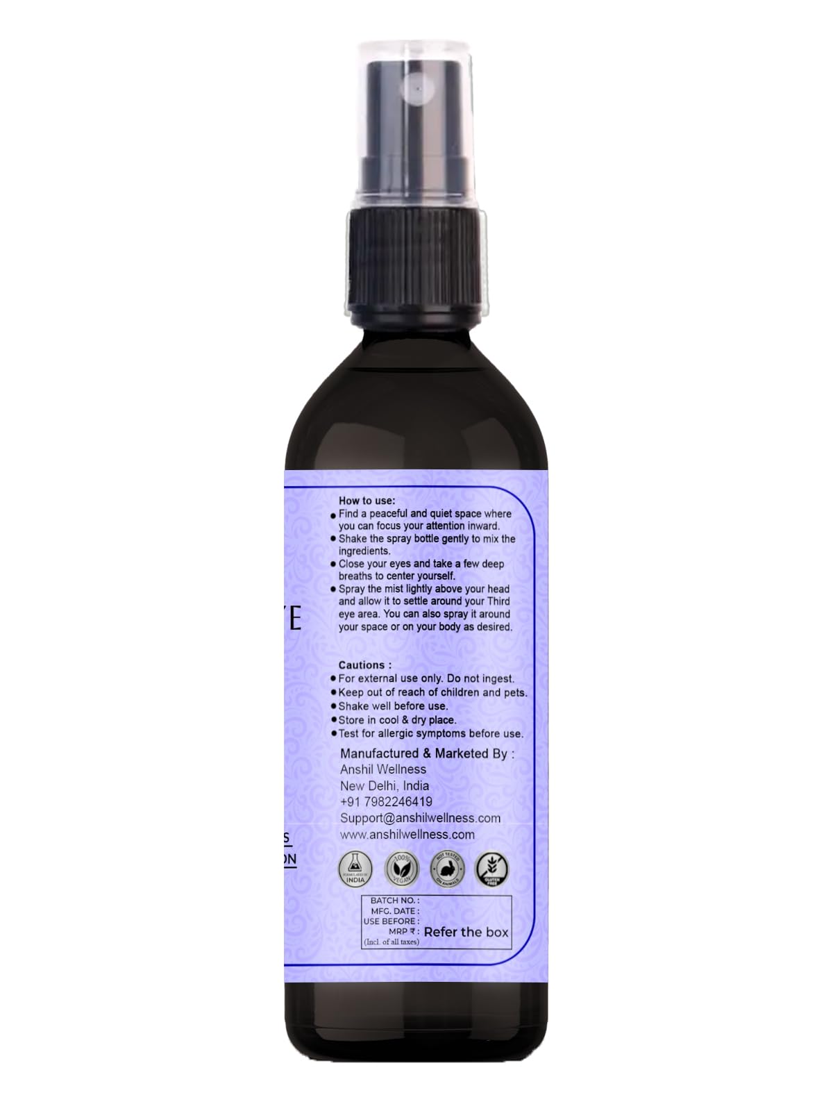 Anshil Third Eye Chakra Spray - 100ml Reiki Energized Aromatherapy Mist for Meditation, Yoga & Spiritual Healing | Chakra Balancing Essential Oil Spray