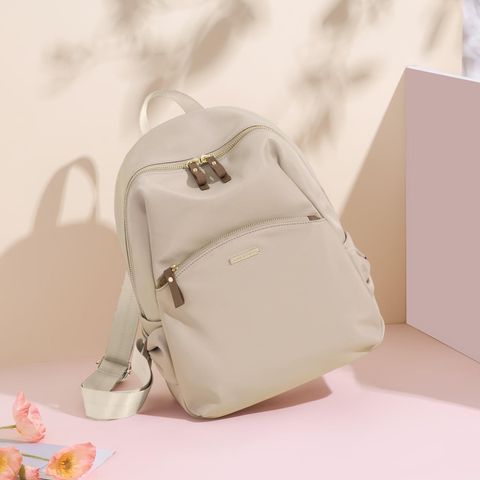 Stylish Women's Mini Backpack Purse - Casual Nylon Daypack for Travel & School (Apricot)