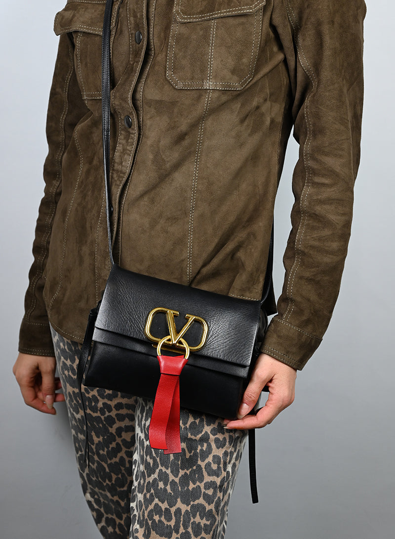 Valentino Black Crossbody Bag with V Logo - Perfect for Everyday Use, Travel & Fashion Accessories
