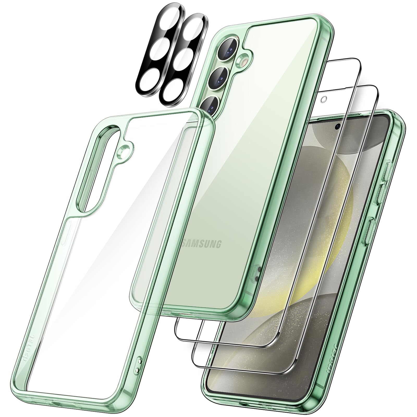 JETech 5-in-1 Protective Case for Samsung Galaxy S24+ / S24 Plus 5G - Includes 2 Tempered Glass Screen Protectors & Camera Lens Protector, Shockproof Bumper Cover (Jade Green) | Perfect for Outdoor Activities, Work & Travel