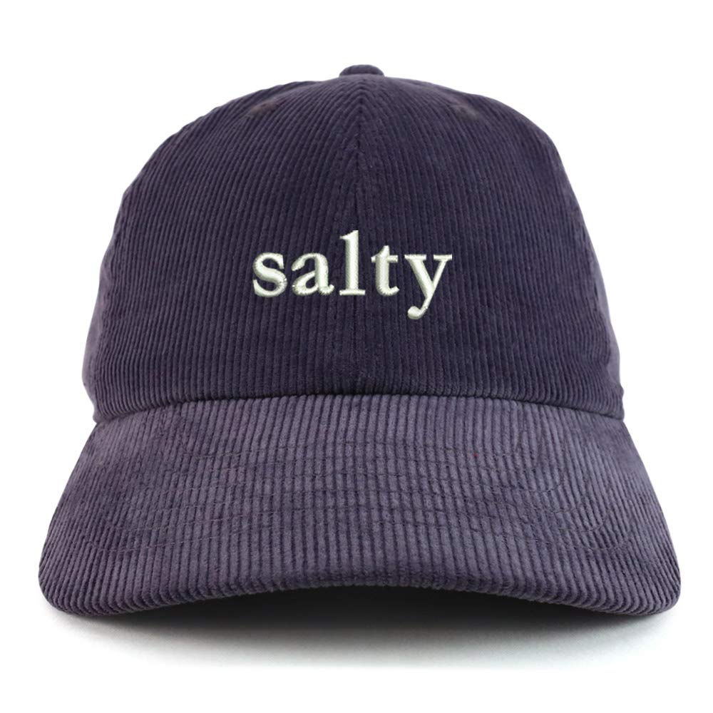 Trendy Salty Embroidered Cotton Corduroy Unstructured Baseball Cap for Men & Women - Casual Streetwear Fashion Hat for Outdoor Activities