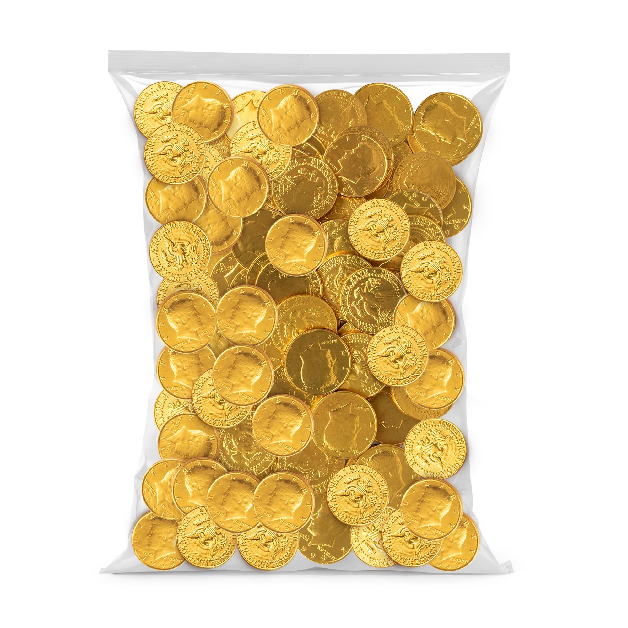The Snackery Large Kennedy Half Dollar Gold Foil Chocolate Coins - 180 Individually Wrapped Milk Chocolate Coins (2 lb) - Perfect for Parties, Favors, Treasure Hunts & Holiday Gifts