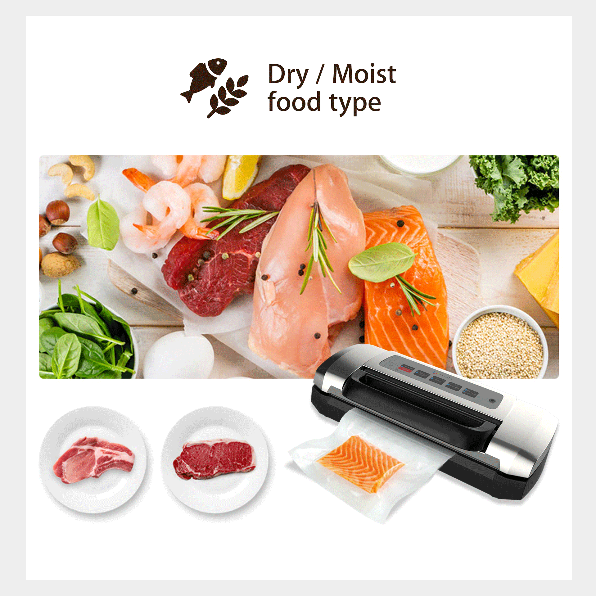 Flora Food Vacuum Sealer Machine - Commercial Grade 110W 80Kpa for Fresh Meat, Vegetables & Meal Prep | Model FL-FVS-2688 | Perfect for Home Kitchen, Restaurant & Food Storage | AU Stock