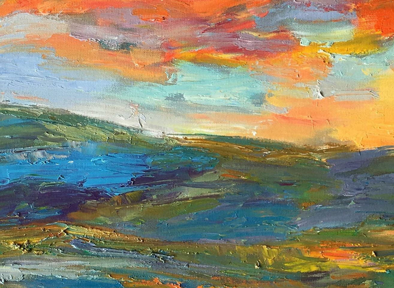 Original Abstract Landscape Painting - Extra Large Rustic Wall Art 24x48 inches | Modern Home Decor for Living Room, Bedroom & Office