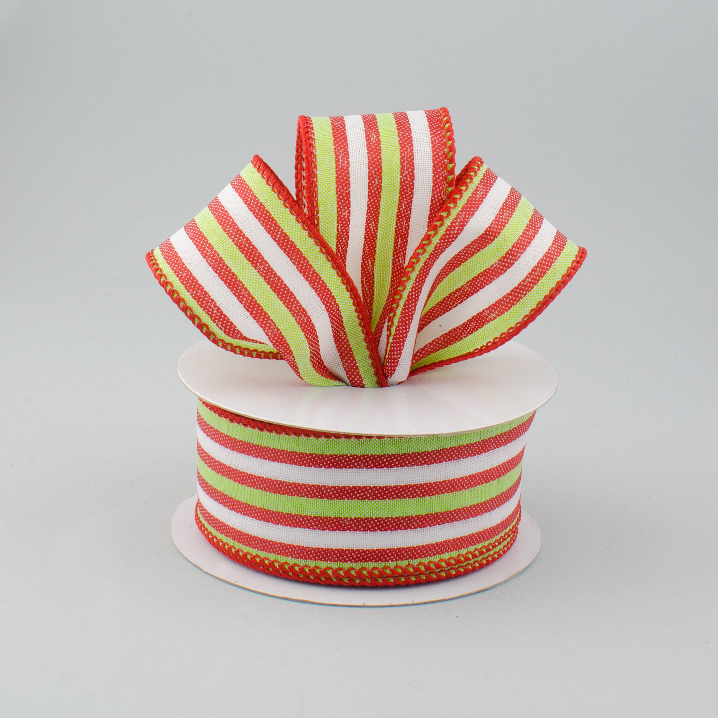1.5 Inch Mini Stripe Ribbon - Red, Lime Green, White (10 Yards) | Perfect for Gift Wrapping, DIY Crafts, Party Decorations, and Scrapbooking