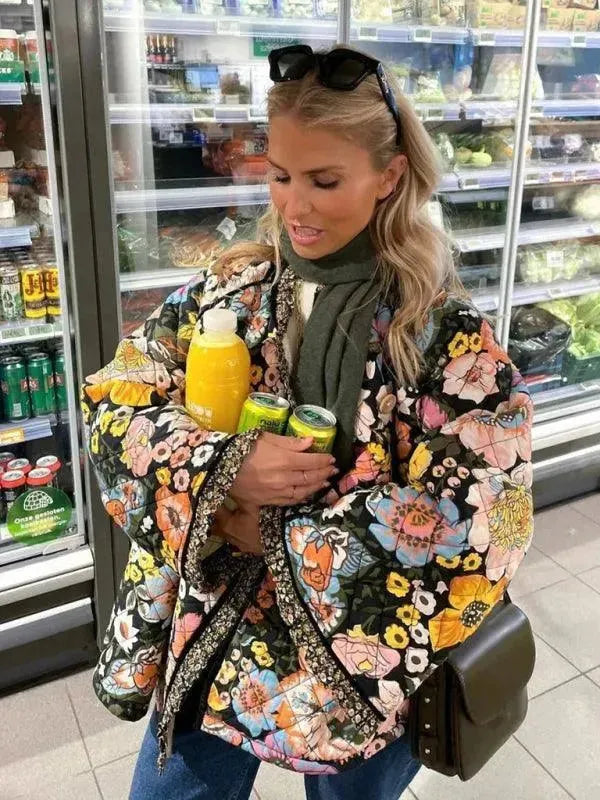 Trendy Loose Winter Print Quilted Coat for Women - Fashionable Long Sleeve Jacket with Stylish Patterns - Perfect for Cold Weather, Outdoor Activities & Casual Wear