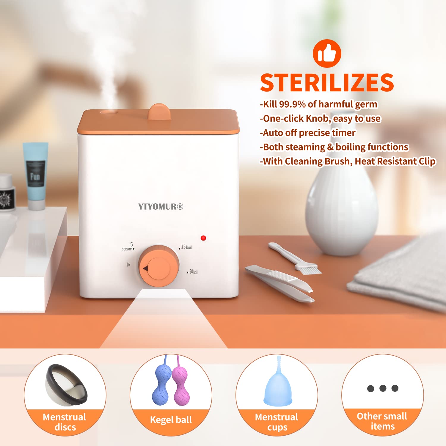 Sanitary Menstrual Cup Sterilizer & Disc Cleaner - 2-in-1 Boiling & Steaming Modes for Women's Hygiene Care - Auto Shutoff Timer with Cleaning Brush & Heat Resistant Clip - Perfect for Travel, Home & Gym Use