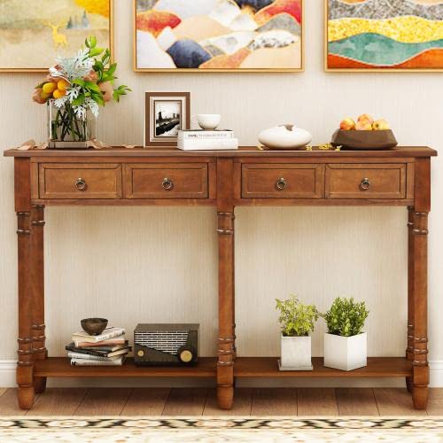 CARBRO Console Table with Storage - Entryway Sofa Table with Drawers & Shelf, Rectangular Living Room Table (Distressed Walnut) - Perfect for Hallway Decor, Behind Couch & Small Space Furniture