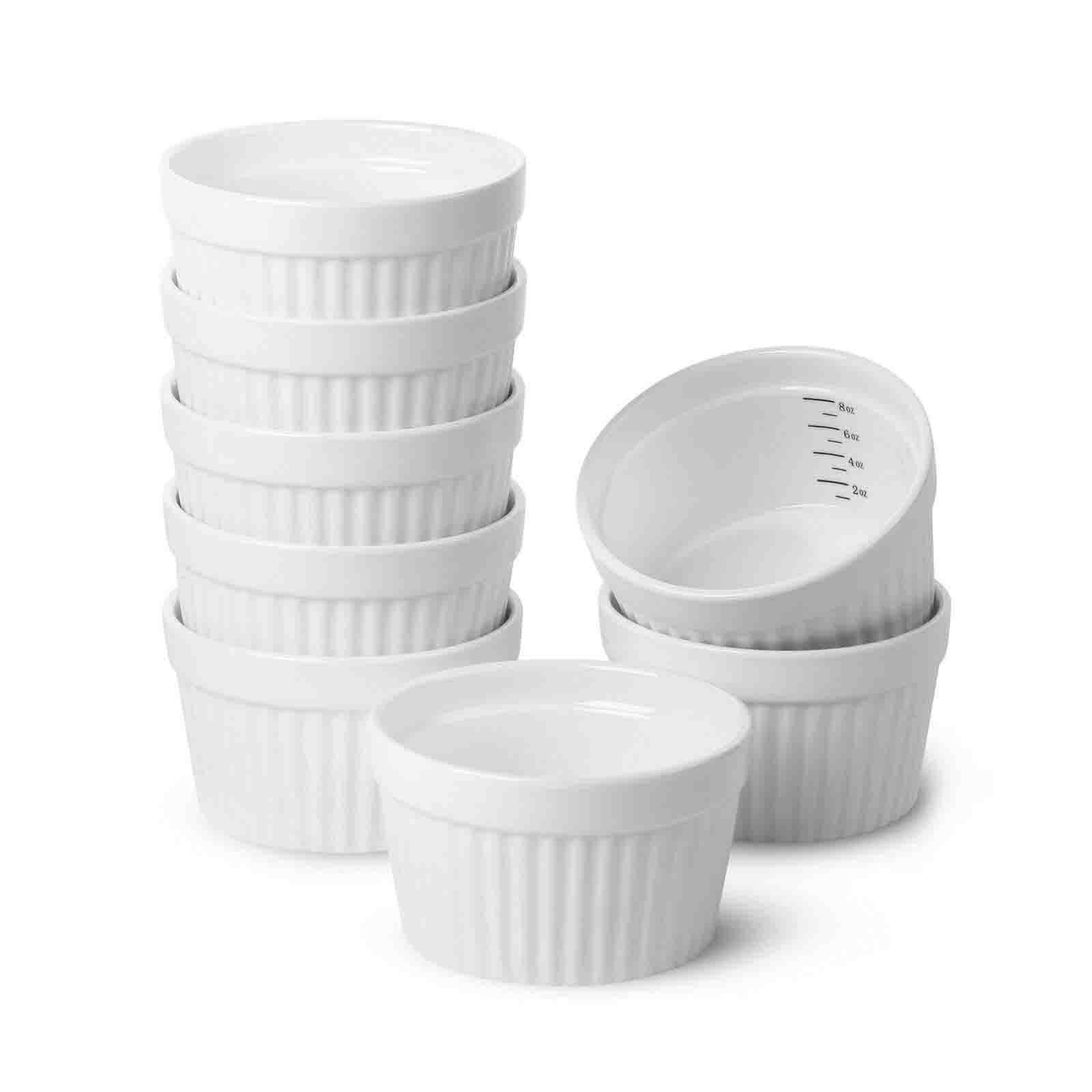8-Piece Ceramic Mixing Bowls Set for Baking, 8oz Small Ramekins with Measurement Markings - Essential Bakeware for Cookies, Cakes & Meal Prep - Perfect Kitchen Tools for Home Bakers & Cooking Enthusiasts