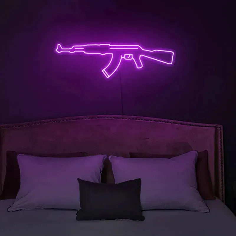 AK47 Neon Sign - Custom Gun LED Wall Art for Bedroom & Game Room Decor - Rifle Night Light Lamp - Unique Birthday Gift for Men - Perfect for Man Cave, Bar, or Shooting Range Decor