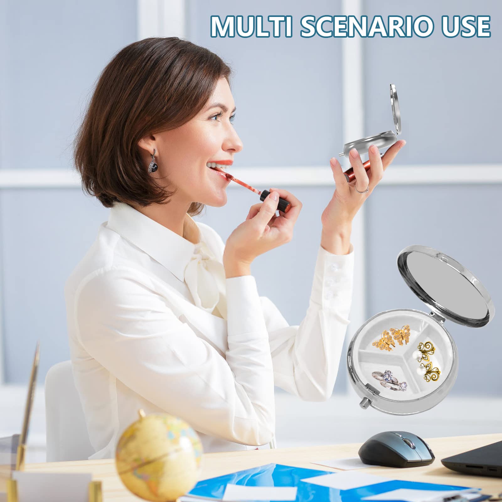 3-Compartment Portable Pill Organizer Box - Decorative Metal Medicine Case for Vitamins & Pills - Perfect for Travel, Purse or Pocket - Unique Gift Idea (6-Piece Set)