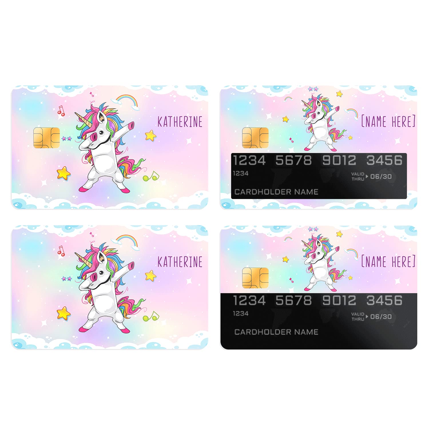 Custom Unicorn Vinyl Credit Card Stickers - Personalized Name Glitter Skin Wrap - Pack of 3 - Perfect Gift for Women, Men, Friends & Family - Birthday, Valentine's Day - Use for Credit Cards, Gift Cards, ID Cards & Loyalty Cards