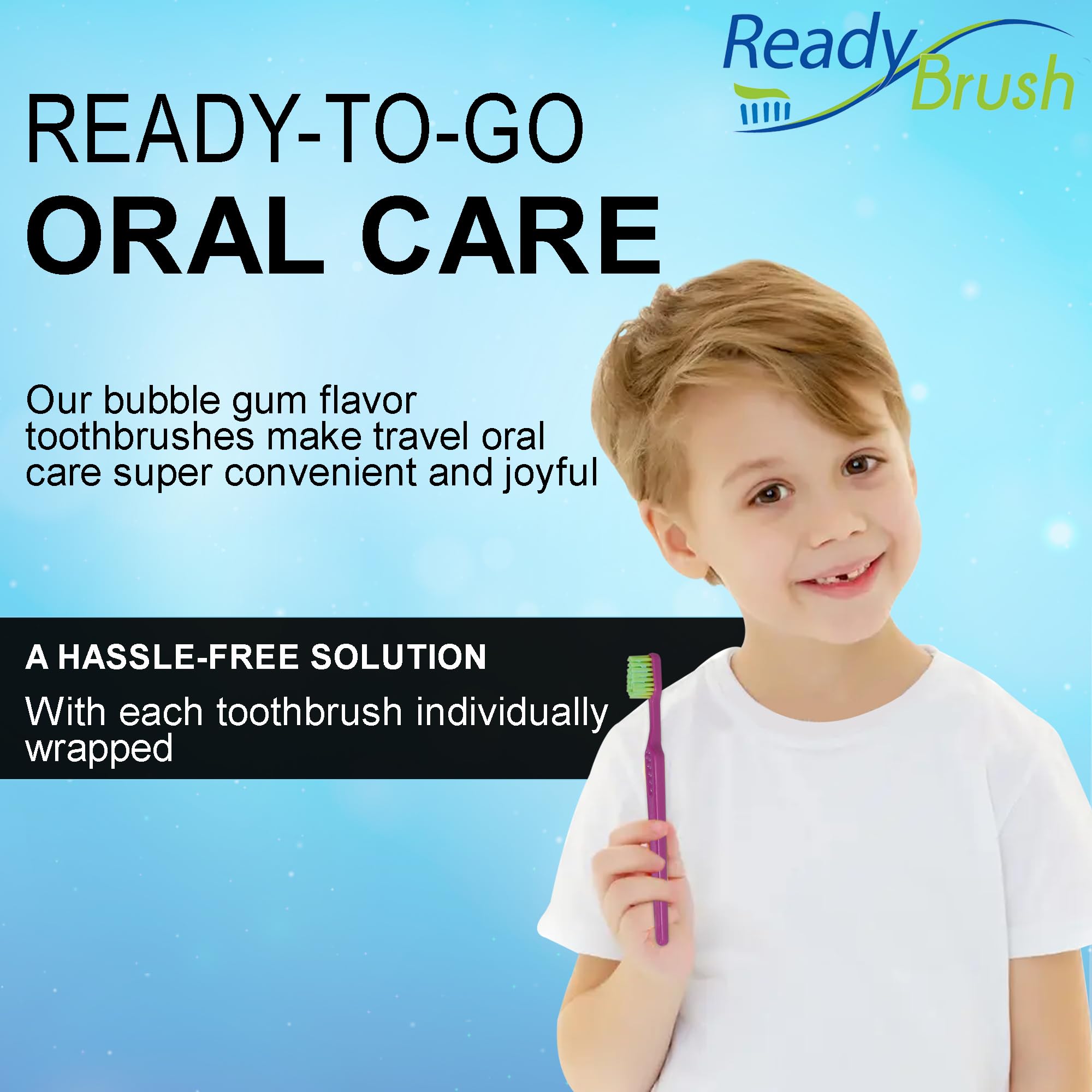 READYBRUSH JR 30 Pack Reusable Kids Toothbrushes with Bubblegum Flavor Prepasted Toothpaste - Individually Wrapped Bulk Toothbrushes for School, Camp, Travel - Made in USA | Perfect for Kids Oral Care, Classroom Supplies & Emergency Kits