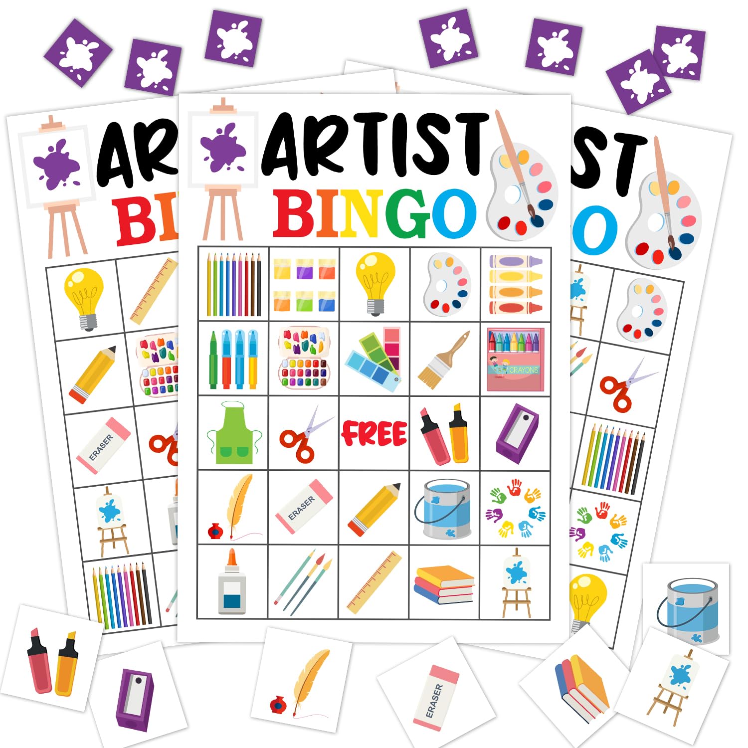 Artist Party Bingo Game Set - 24 Player Art Bingo Cards for Family & Friends Game Night, Painting Party Favors, Holiday Decorations - Perfect for Birthday Parties, Team Building & Classroom Activities