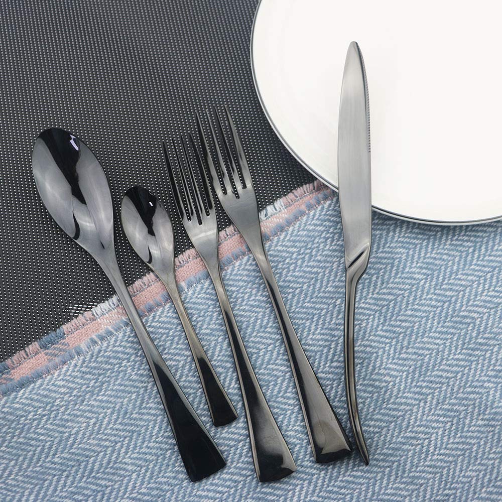 Premium 8-Piece Stainless Steel Flatware Set - Mirror Polished Black Dinner Forks, Heavyweight Silverware for Formal Dining & Entertaining - Elegant Table Setting for Restaurants, Weddings & Home Use