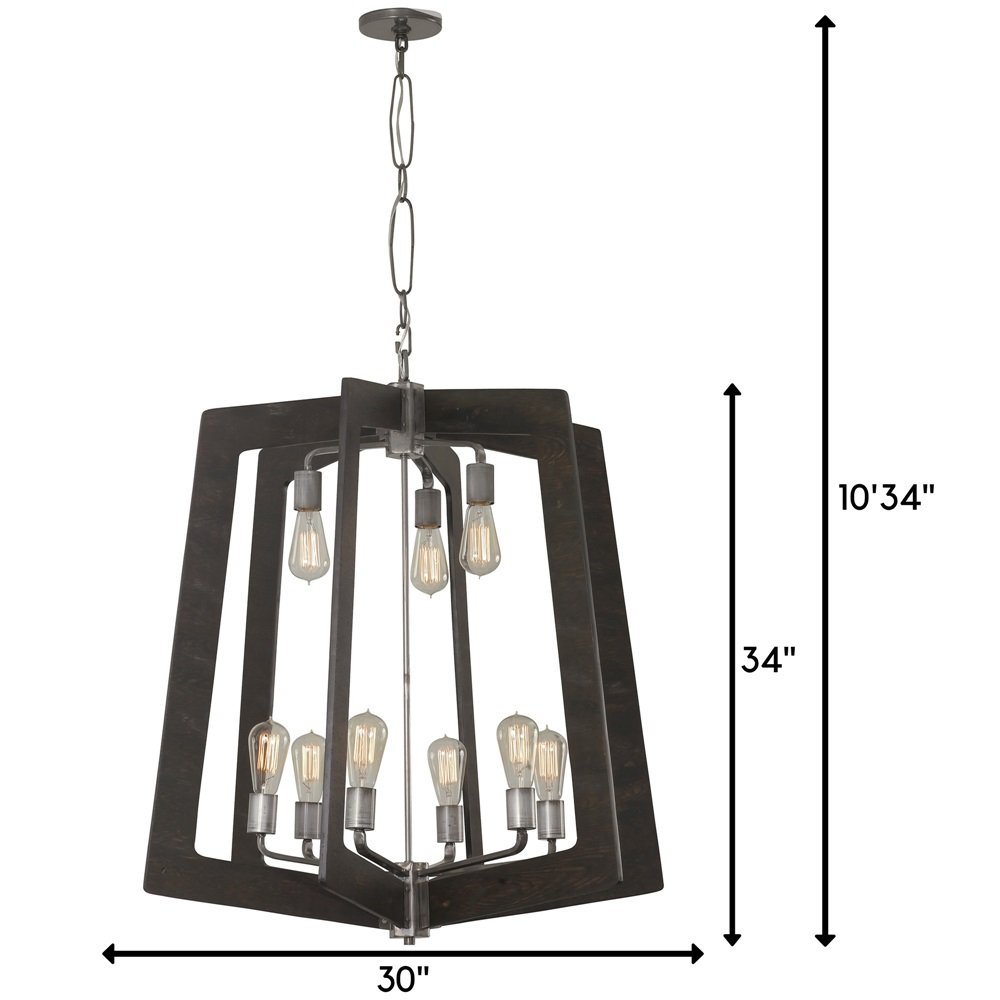 Lofty 9-Light Chandelier with Faux Zebrawood & Steel Finish - Elegant Dining Room Lighting for Modern Home Decor