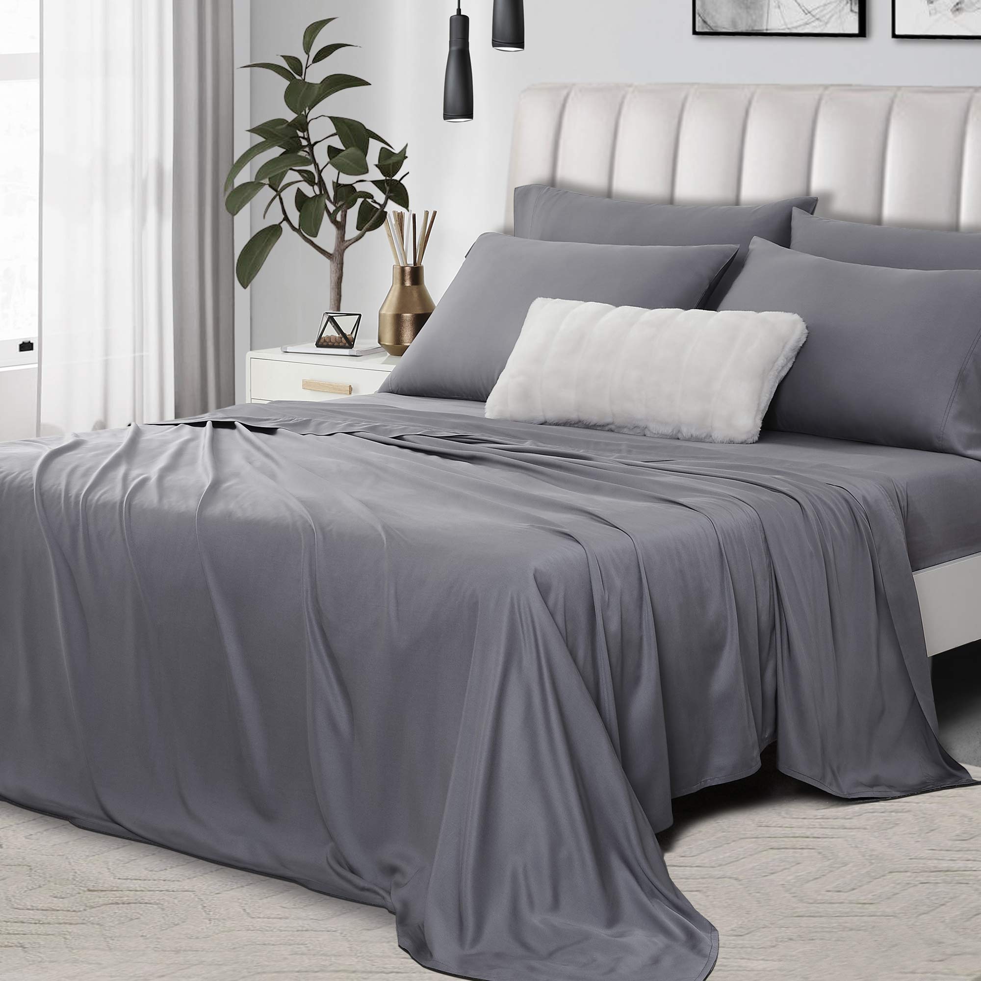 Umchord 6-Piece 400TC 100% Bamboo Bed Sheet Set - Full Size Cooling Sheets with 16