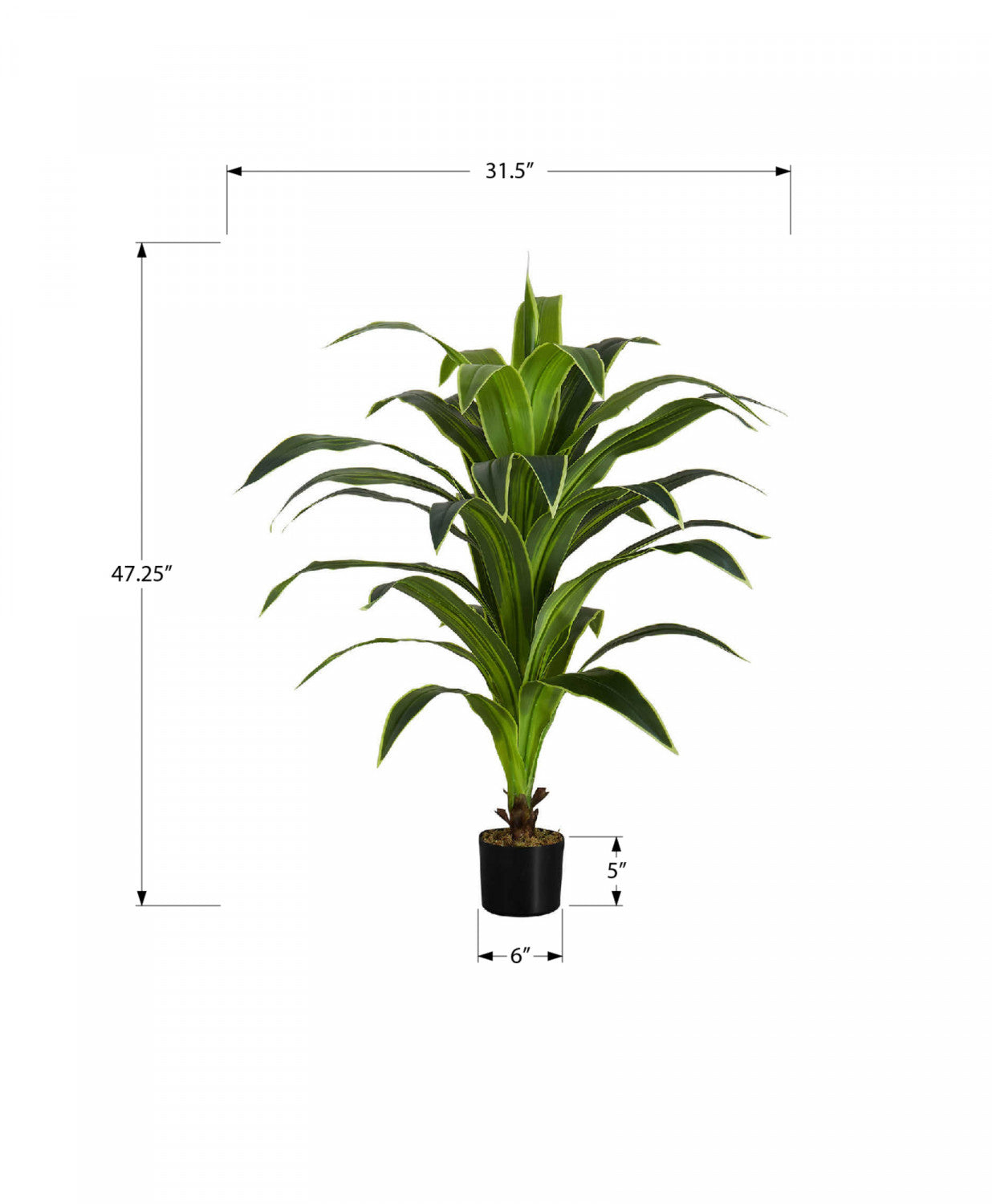47 Inch Dracaena Tree in 5 Inch Black Pot - Realistic Artificial Green Plant for Home, Office, and Indoor Decor