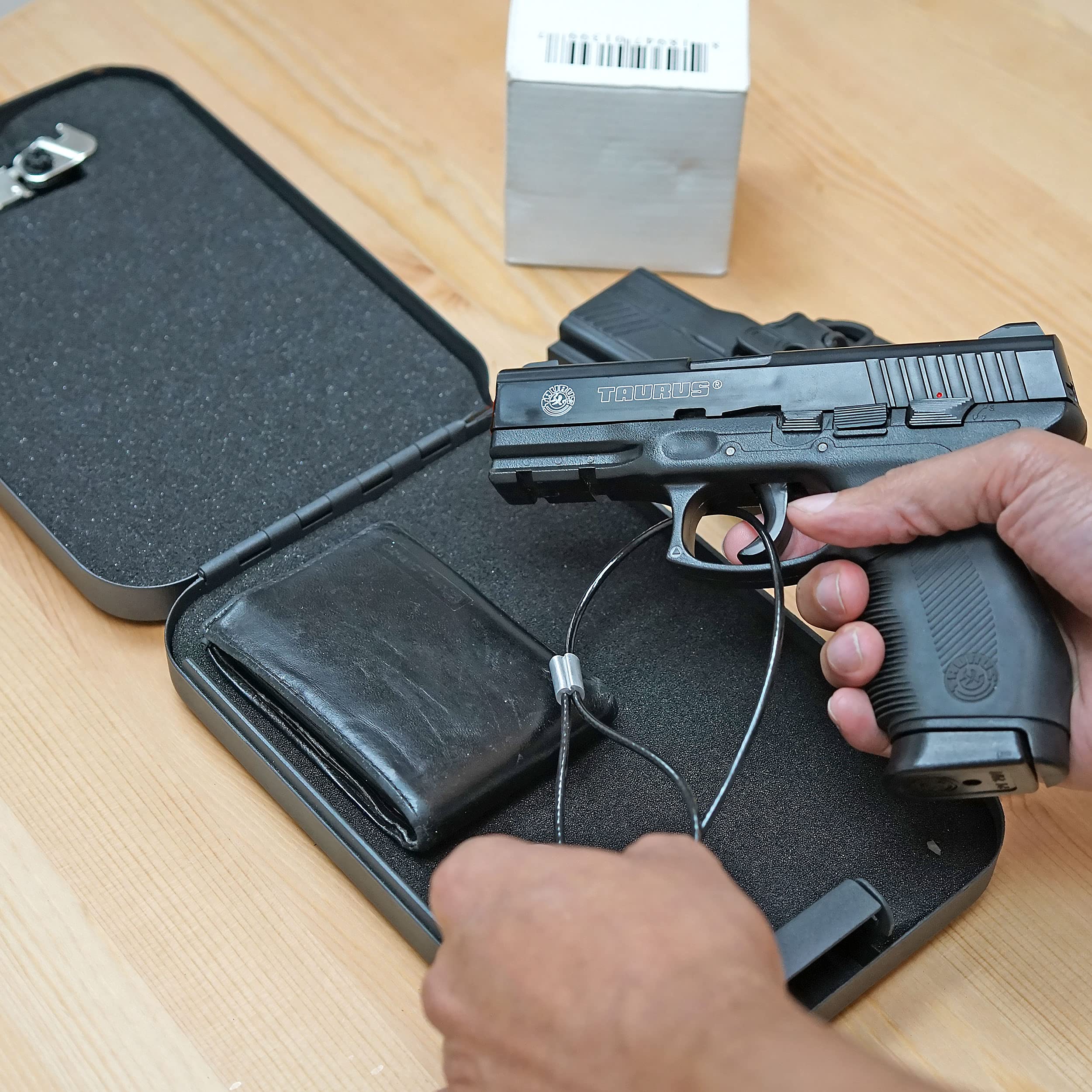 Biometric & Keypad Handgun Safe for Home & Travel - Quick Access Pistol Safe with LED Light for Bedside, Car, and Office Security