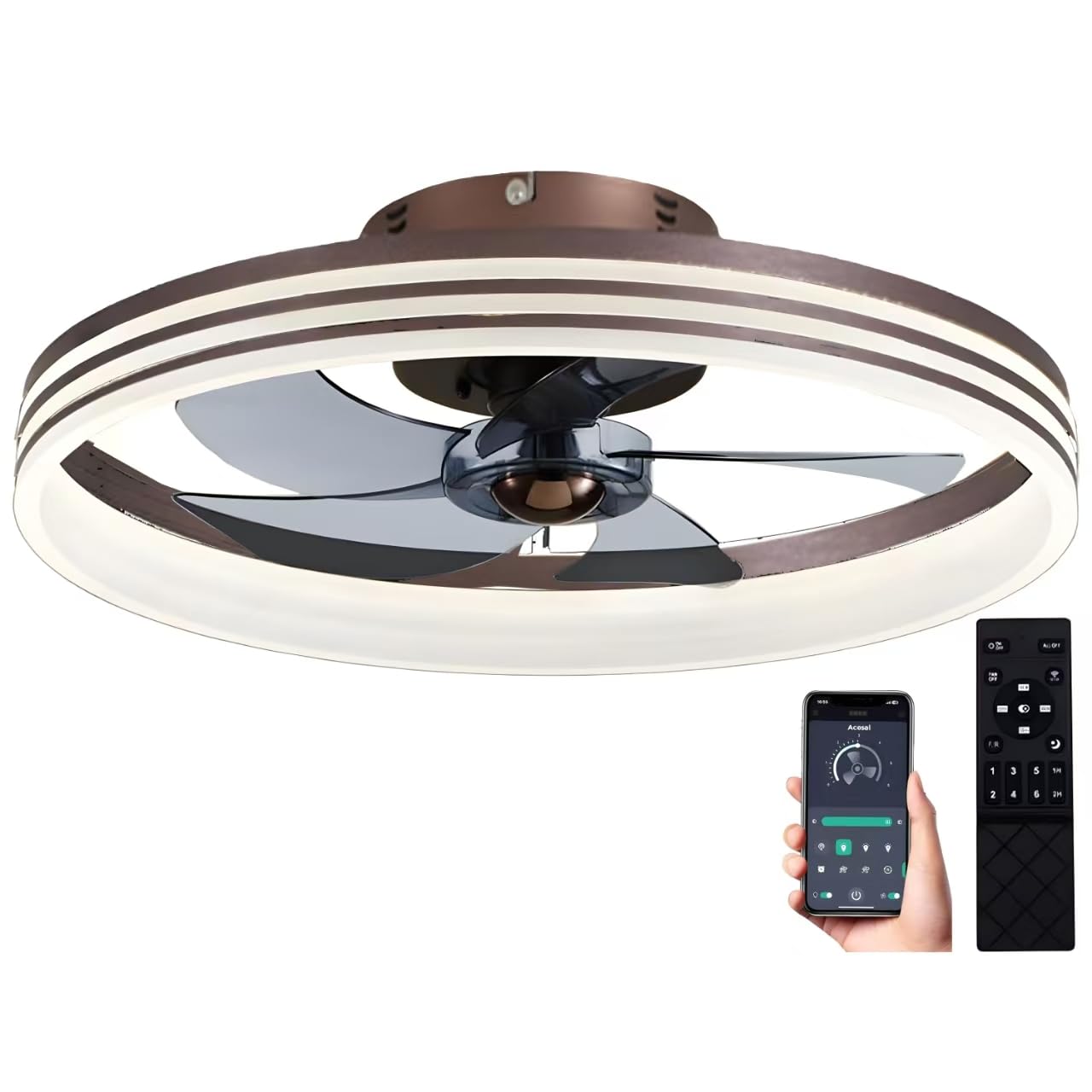 20 Inch Smart Ceiling Fan with Light, 68W Flush Mount LED Ceiling Fan, Dimmable 3CCT, App & Remote Control, 6 Speed, Timer - Low Profile Ceiling Fan for Bedroom, Living Room, Office (C-Bronzer)