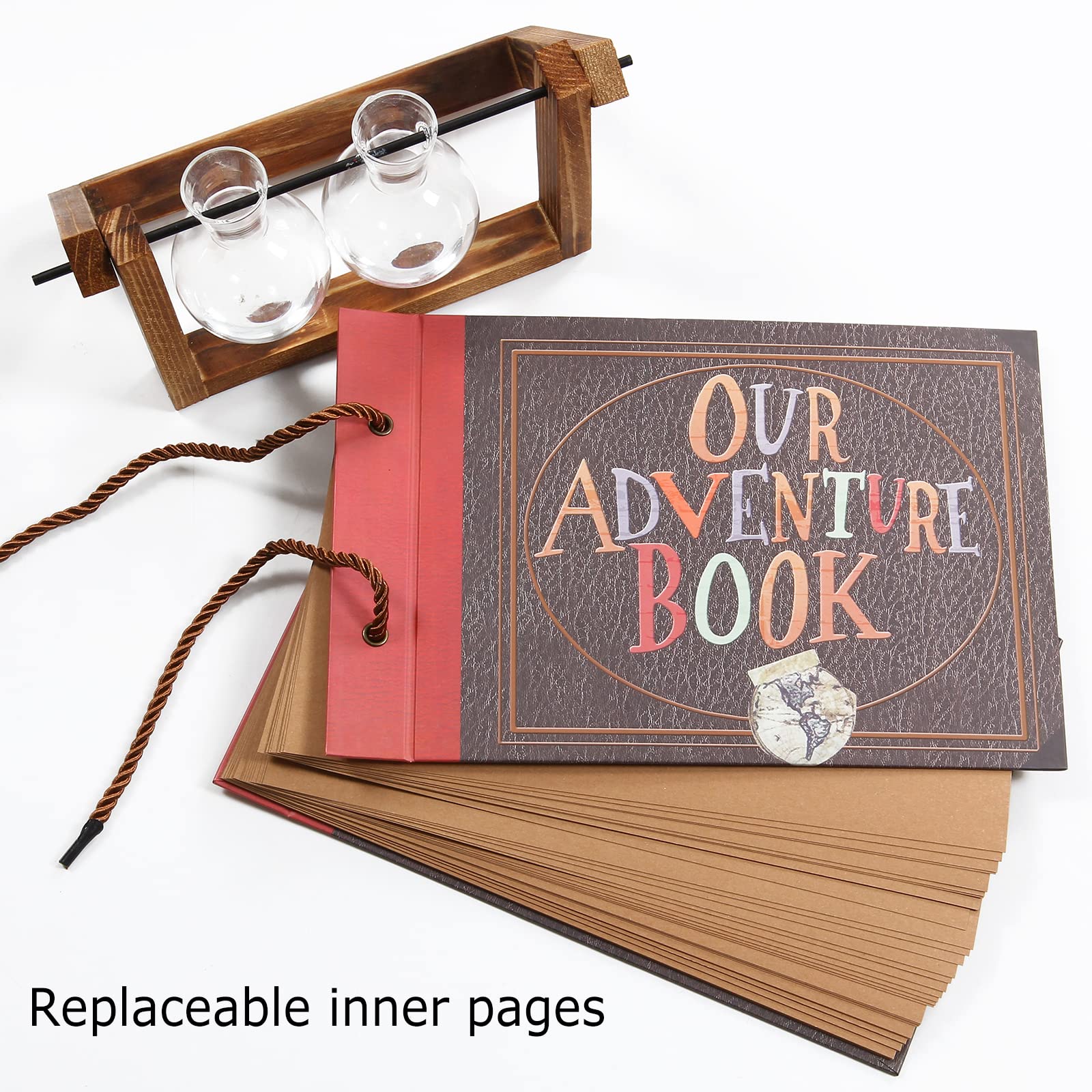 Vienrose DIY Scrapbook Photo Album - Embossed Adventure Memory Book for Couples, Travel & Friends (Perfect for Wedding, Anniversary, Birthday Gifts & Travel Journaling)