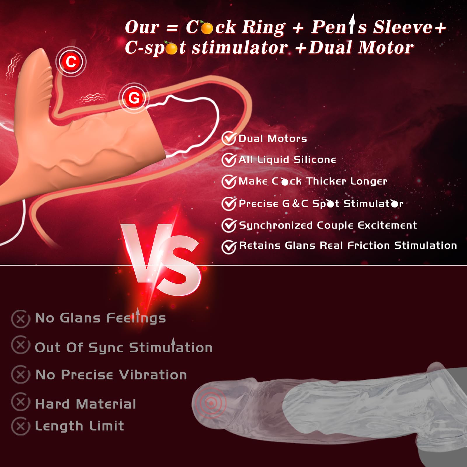**Vibrating Penis Sleeve Cock Ring with Clitoral Stimulator - G Spot & Couples Pleasure, Male Girth Enhancer & Extender - Adult Sex Toys for Men & Women - Perfect for Intimate Moments & Spicing Up Relationships**