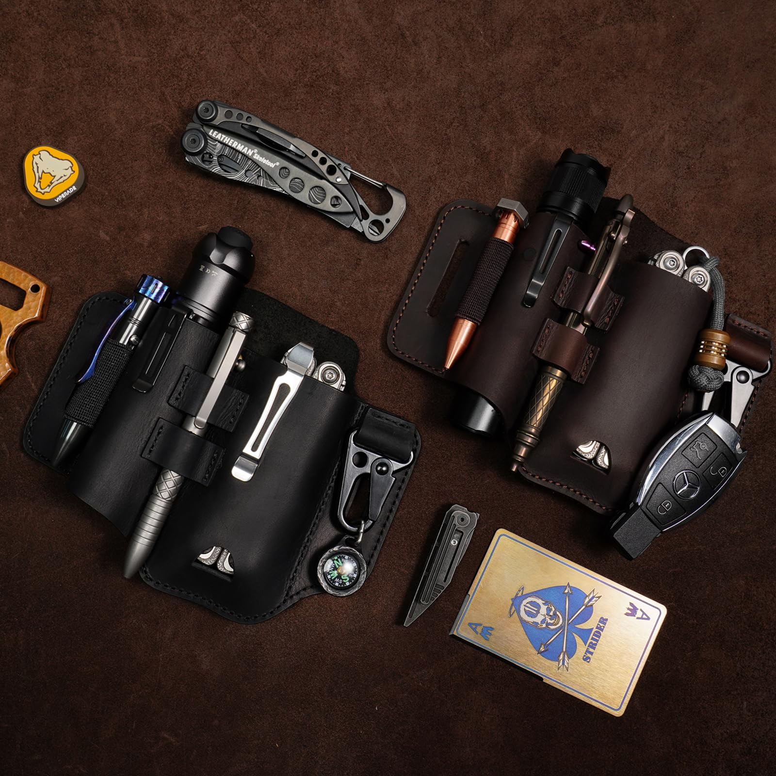 VIPERADE PJ35 Leather Multitool Sheath for Belt - EDC Pocket Organizer for Men - Durable Tactical Gear Accessory - Perfect for Outdoor, Camping & Everyday Carry (EDC)