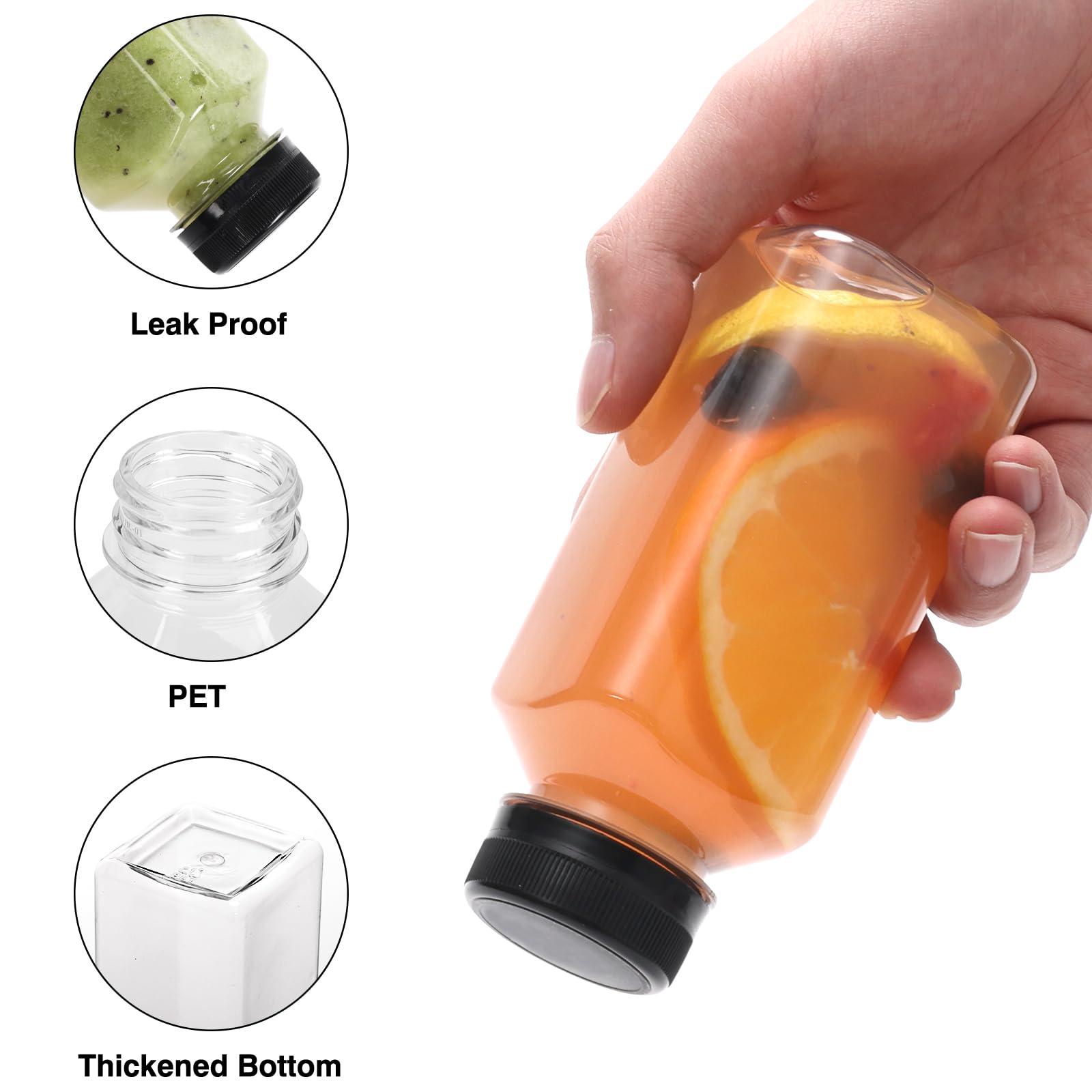 Moretoes 50-Pack 8oz Plastic Juice Bottles with Lids - Clear Reusable Beverage Containers for Juicing, Smoothies, Milkshakes, Tea & Drinks - Perfect for Home, Cafes, Juice Bars & Meal Prep