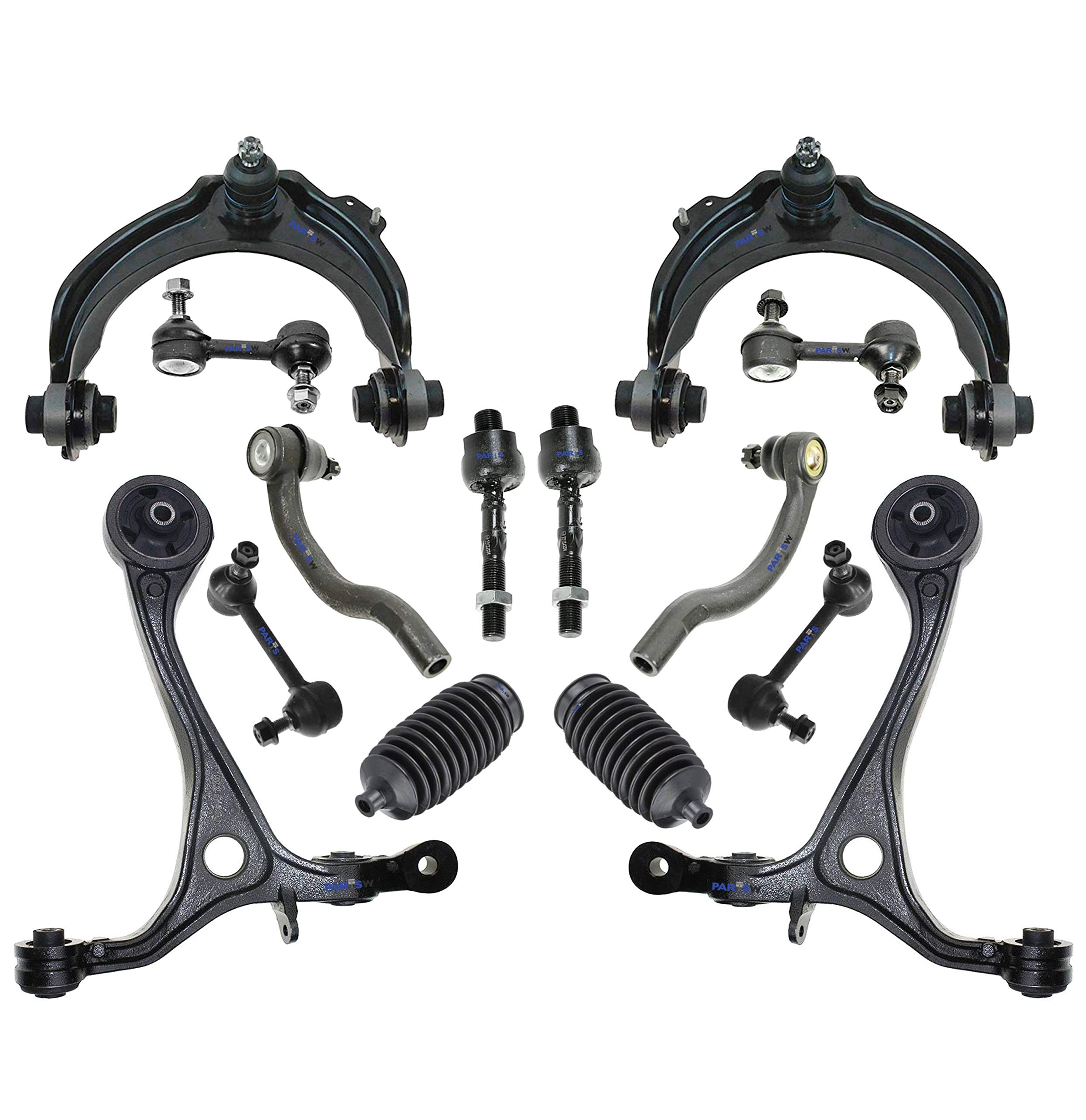 14-Piece Rear & Front Suspension Kit - Upper & Lower Control Arms, Inner/Outer Tie Rods, Sway Bar Links & Bellow Boots for Acura TSX/Honda Accord 2.4L L4 - Perfect for Smooth Ride & Enhanced Vehicle Control