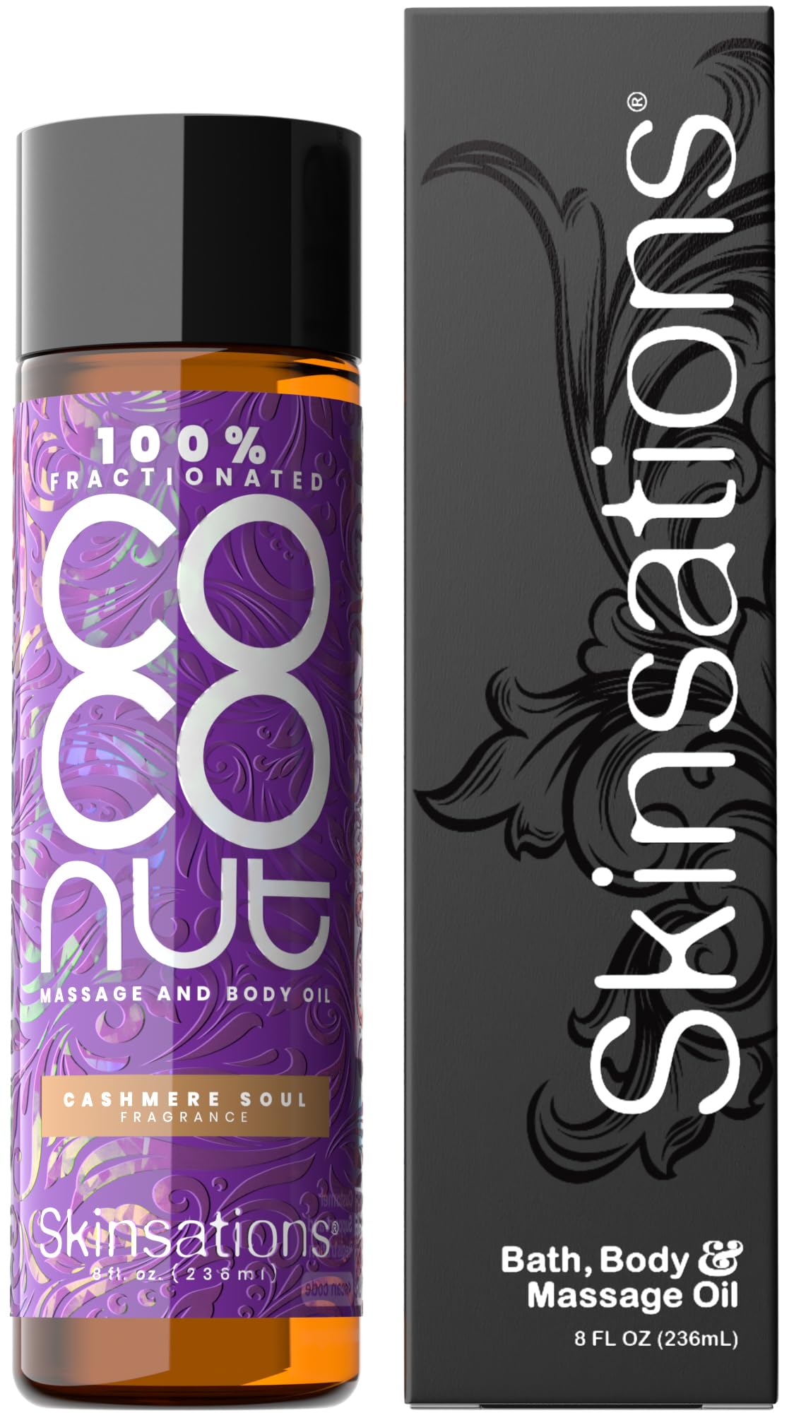 Skinsations Cashmere Soul Scented Body Oil - 100% Pure Fractionated Coconut Oil for Skin - Hydrating Moisturizer & Massage Oil for Women & Men - Perfect for After Shower, Bath & Spa Relaxation