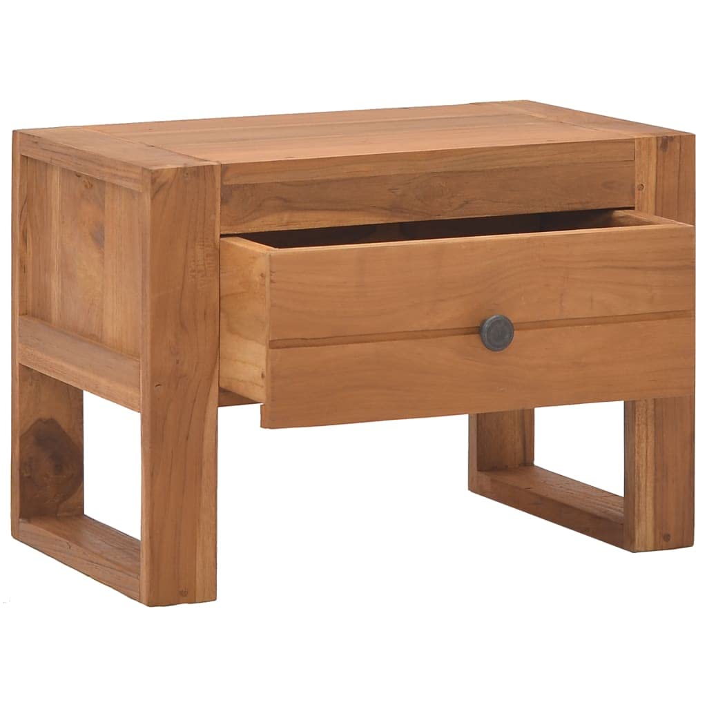 Modern Nightstand with Drawer - Solid Teak Wood Bedside Table (19.7