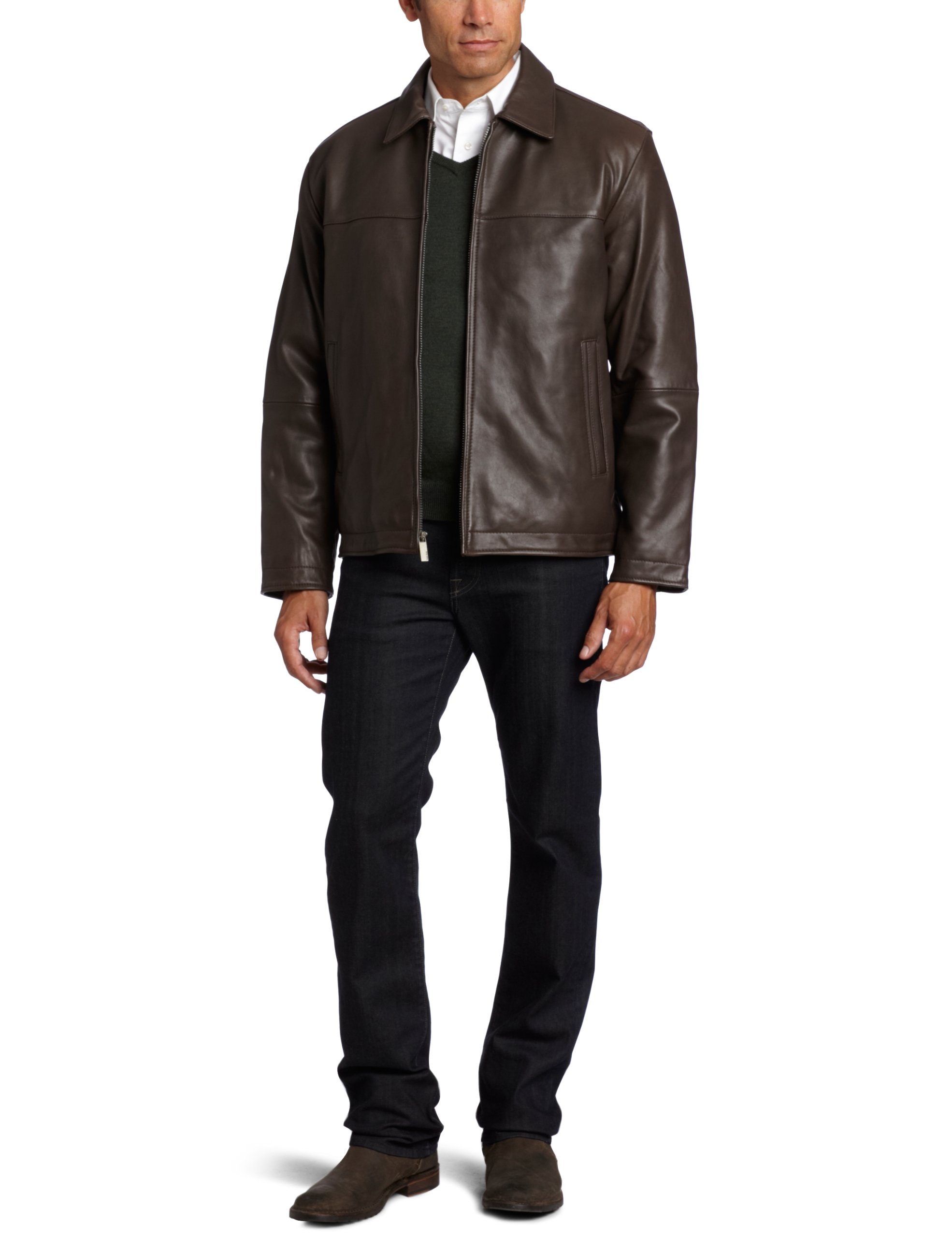 Perry Ellis Men's Tall Lamb Leather Open Bottom Jacket - Stylish Winter Coat for Casual & Outdoor Wear
