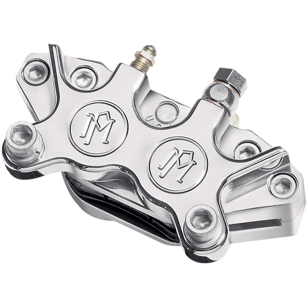Performance Machine Replacement 4-Piston Brake Caliper (125x4R) - Chrome Finish for Harley Davidson, Honda, Yamaha Motorcycles - High Performance Braking for Cruisers & Touring Bikes