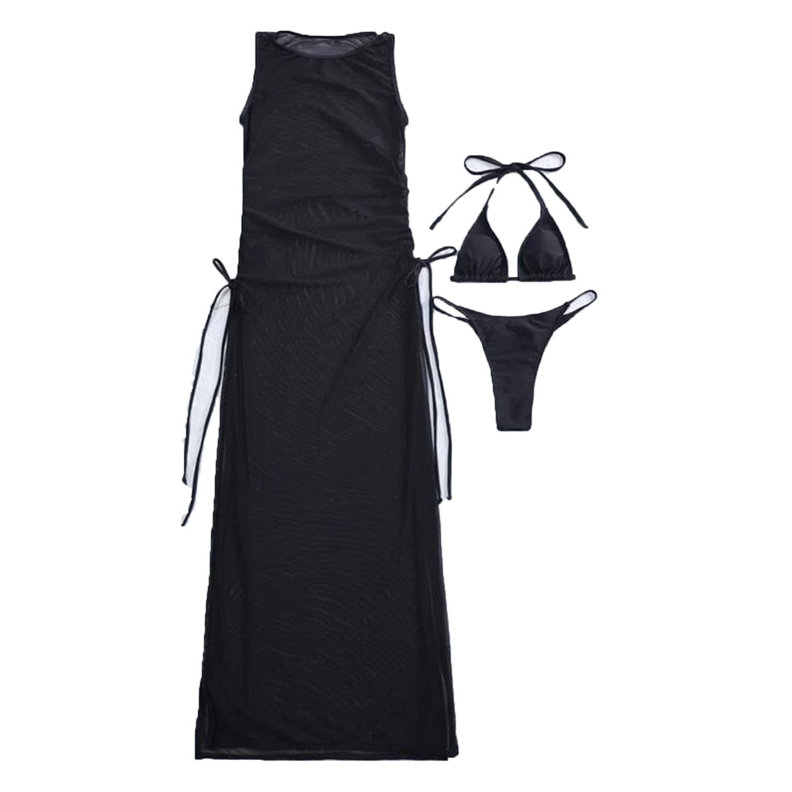 Women's Chiffon Beach Cover Up Maxi Dress - Sleeveless Tie Waist Bikini Cover Up with Side Slit | Long Swimwear Cardigan for Pool, Vacation & Summer Outfits