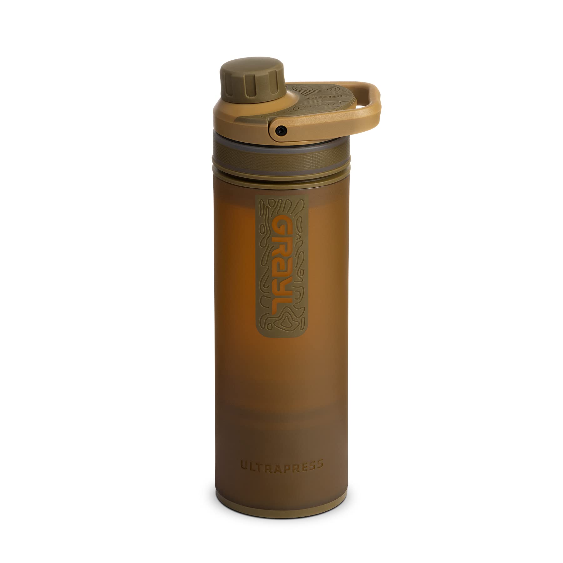 GRAYL UltraPress 16.9 oz Water Purifier & Filter Bottle - Portable Outdoor Water Filter for Hiking, Backpacking, Camping, Travel & Emergency Survival - Coyote Brown - Perfect for Adventure, Travel & Emergency Preparedness
