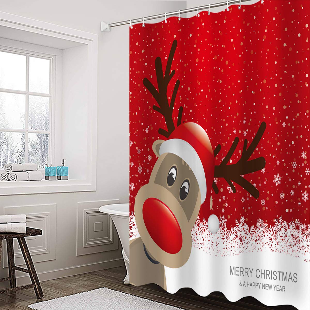 Waterproof Polyester Christmas Reindeer Shower Curtain - Holiday Bathroom Decor for Merry Christmas & New Year - Perfect for Festive Home Decor, Guest Bathrooms, and Seasonal Celebrations