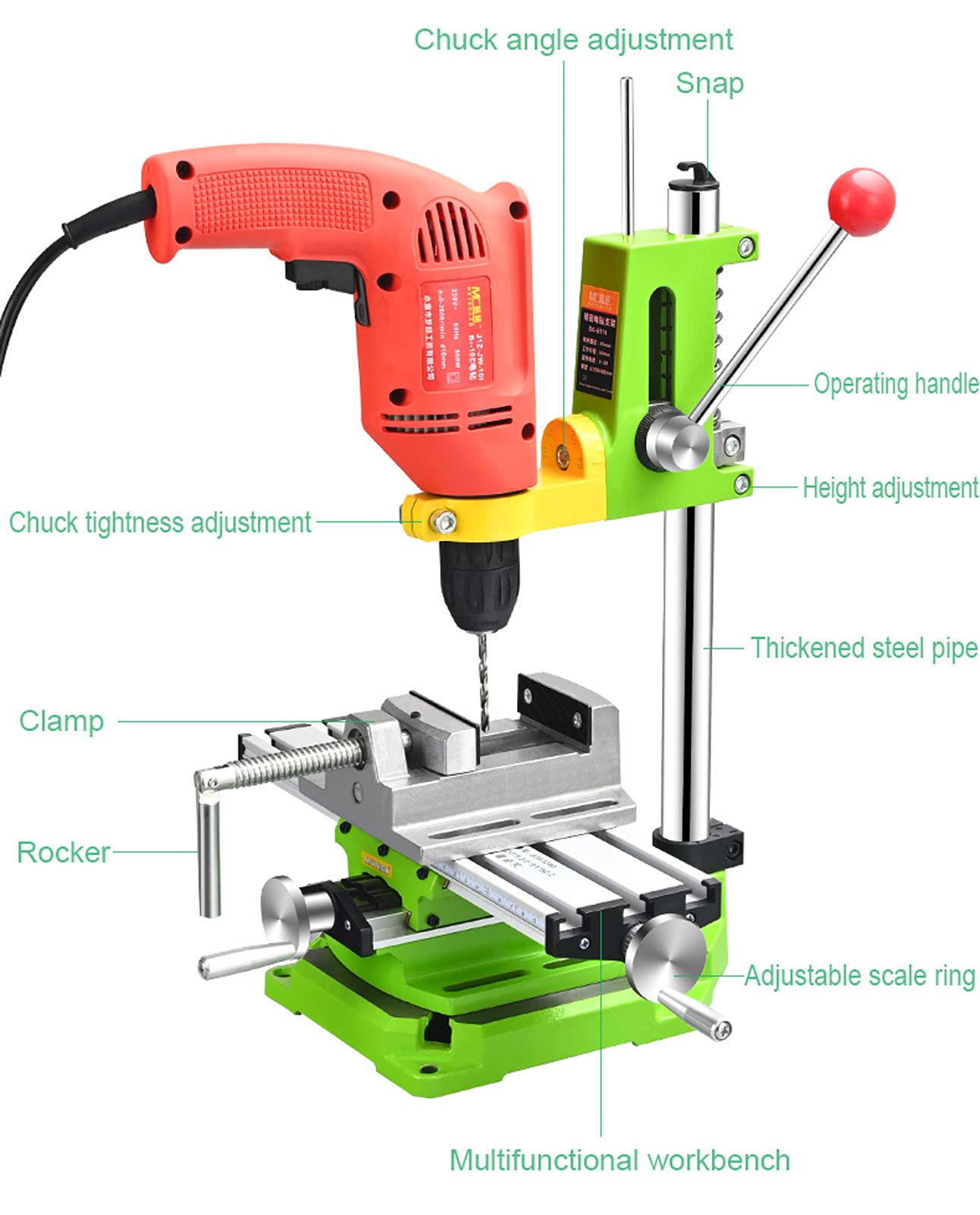 **Heavy Duty Drill Press Stand with Vice & Workbench – Adjustable Height & Rotating Jaw for Precision Drilling & Cutting | Ideal for Woodworking, Metalworking & DIY Projects**