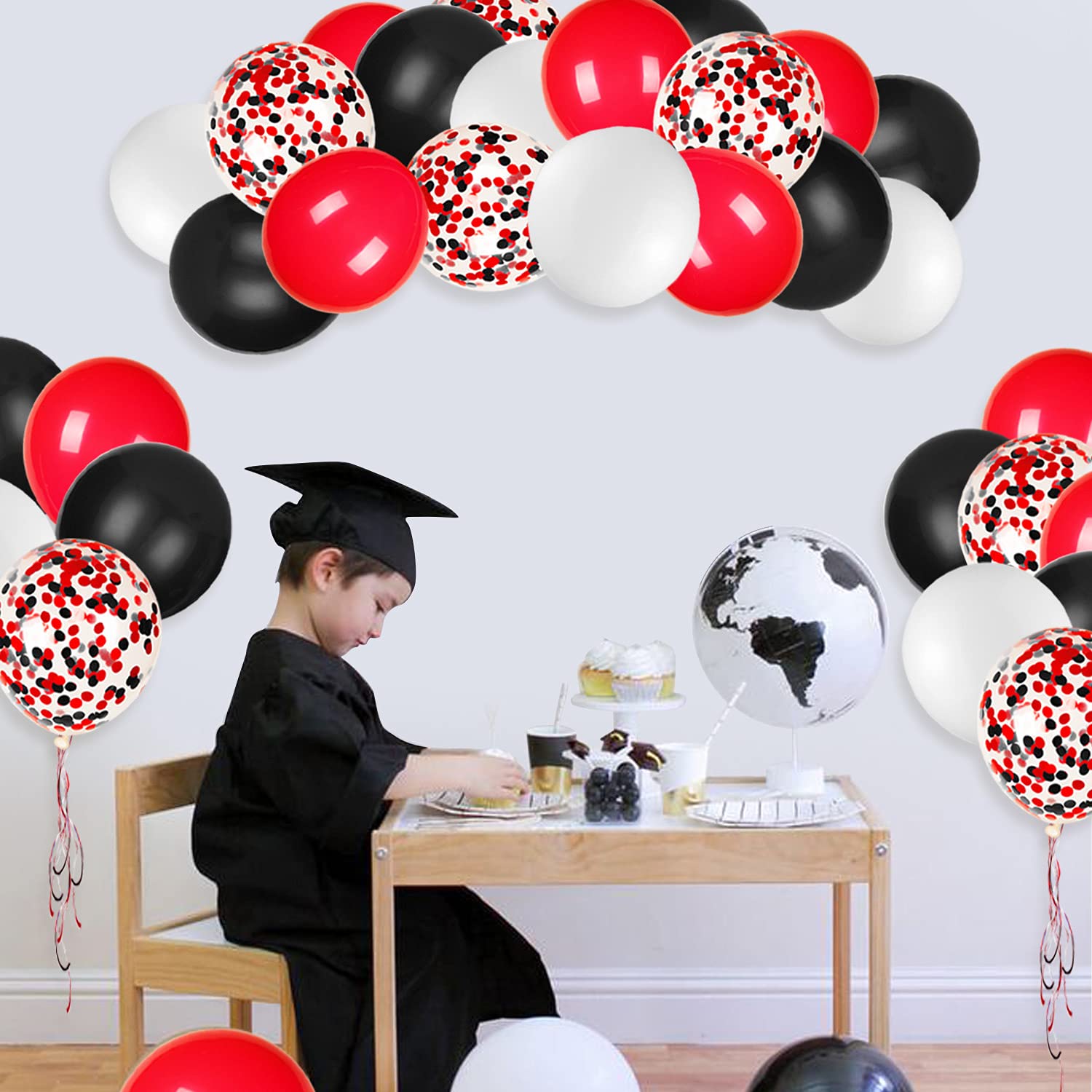 JOYYPOP 80Pcs Red White & Black Latex Balloons with Confetti - Graduation, Casino, Race Car Party Decorations | Perfect for Poker Night, Birthday Celebrations & Themed Events