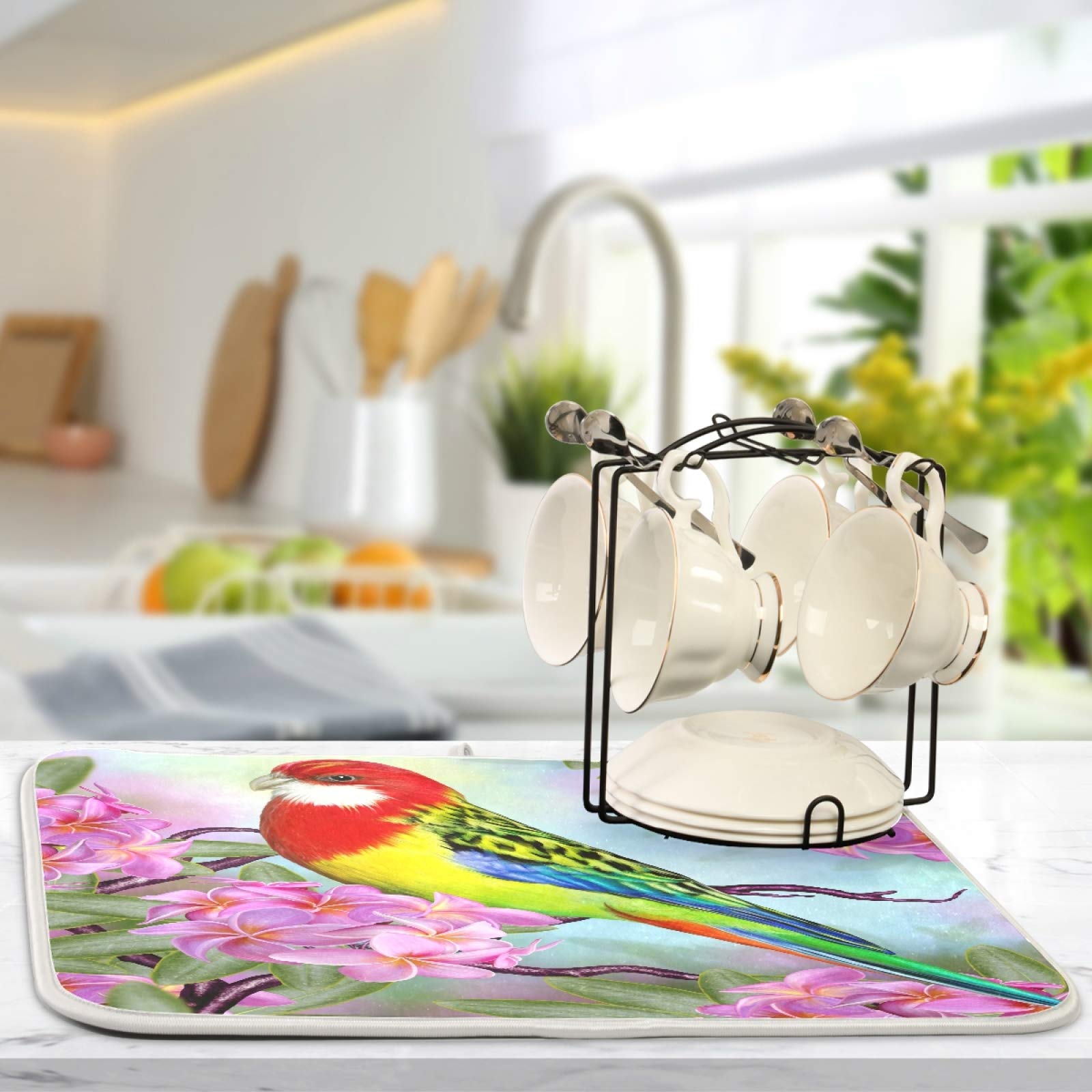 Floral Dish Drying Mat - Absorbent Microfiber for Kitchen Counter | Home Decor & Tableware Protection