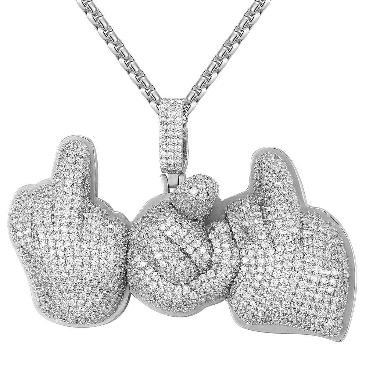Custom Men's Icy Hip Hop Three Finger Pendant Necklace - Trendy Streetwear Jewelry for Rappers & Urban Fashion Lovers - Perfect for Concerts, Parties & Photo Shoots