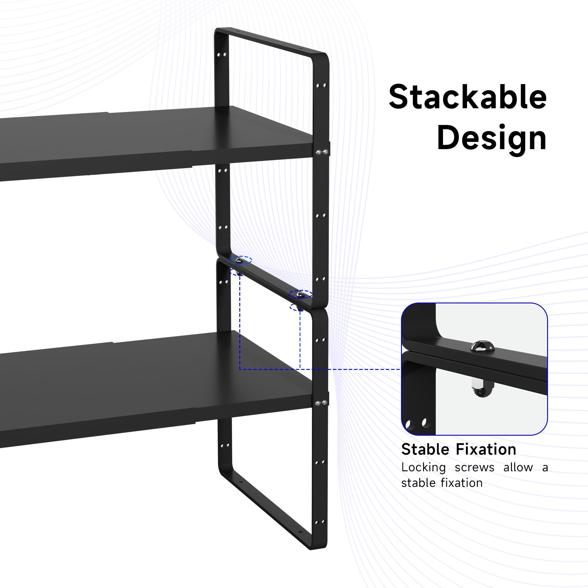 Expandable Cabinet Shelf Organizer - Stackable Kitchen Pantry Storage Rack, Adjustable Closet & Cupboard Stand with 80LBS Capacity - Perfect for Spice Organization & Small Space Storage (Black, 1 Pack) - Ideal for Kitchen Counter, Pantry Shelving & Bathroom Organization