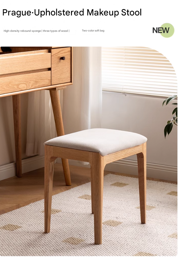 Premium Solid Wood Makeup Stool - Handcrafted Oak, Ash & Black Walnut Vanity Seat | Perfect for Dressing Tables, Bedroom Vanity & Salon Styling Stations