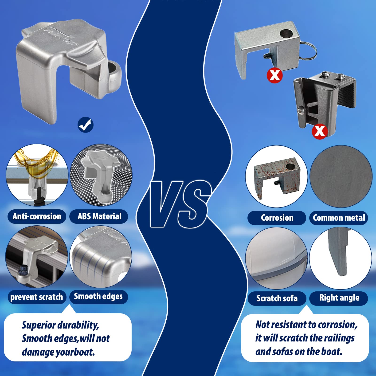 Premium Pontoon Boat Fender Clips - Heavy Duty Square Rail Hangers & Adjusters for Secure Docking - Compatible with Most Pontoon Bumpers - Perfect for Marinas, Docks & Waterfront Protection