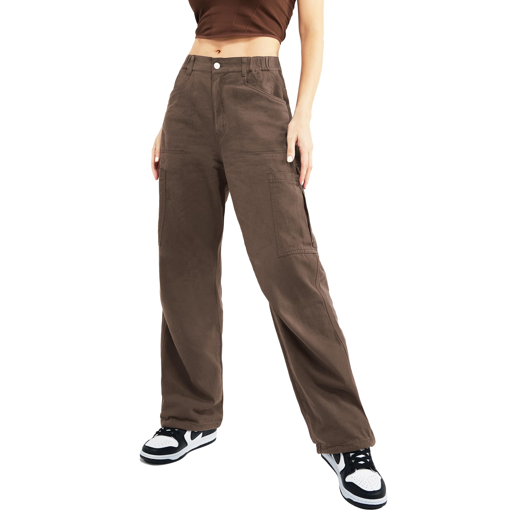 Znyeth Women's Cotton Cargo Pants - Wide Leg Military Combat Work Pants with 8 Pockets for Hiking, Outdoor & Casual Wear